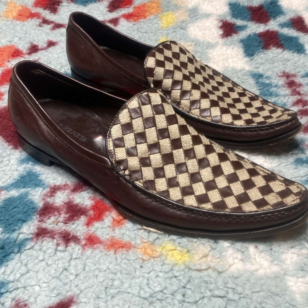 Bottega Veneta woven brown leather flats